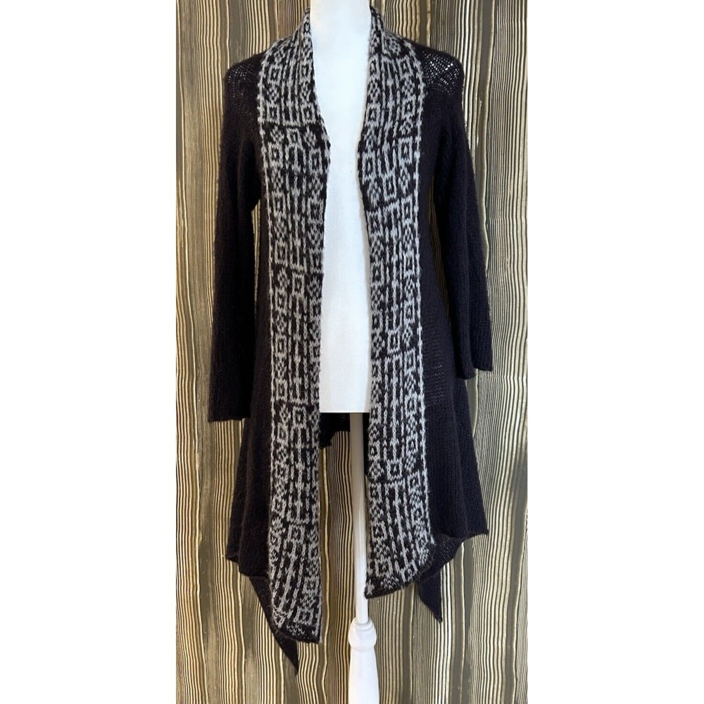 Wooden Ships Purple Ivory Knit Cardigan Long Artsy Boho Mohair Wool Blend Sz S/M